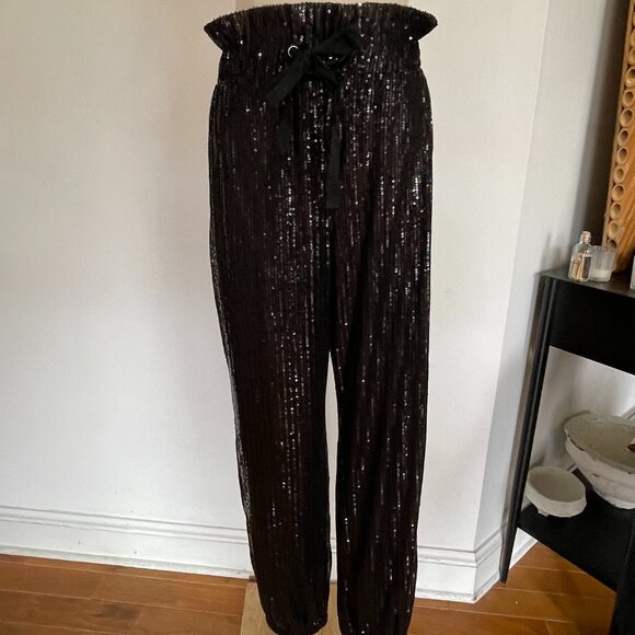 Black paper bag waist sequined pants - Picture 1 of 3